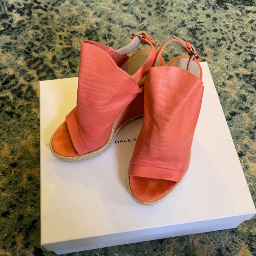 Balenciaga Coral Leather Espadrille Wedges